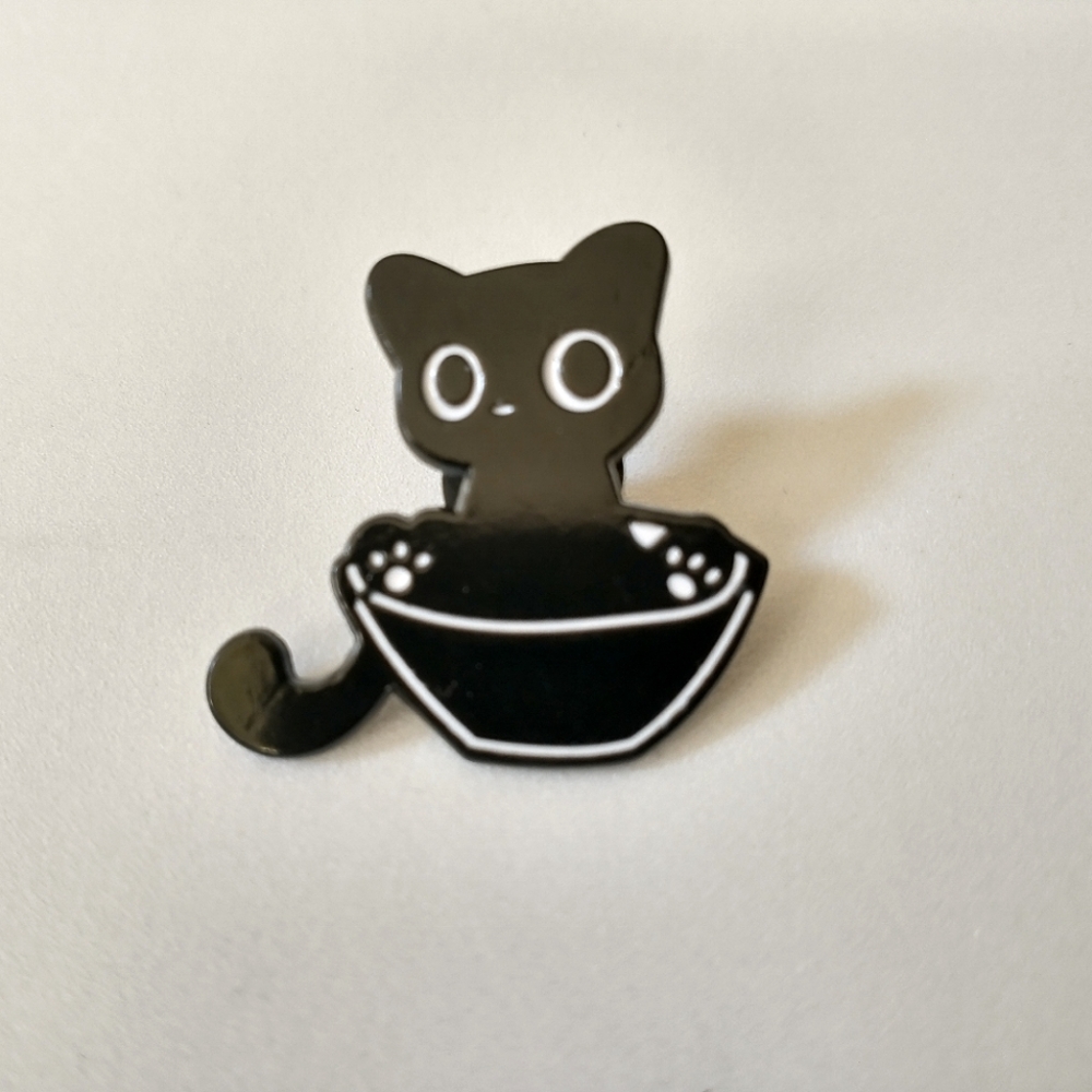 🧁 3/$30 Bowl O' Black Kitty Enamel Pin NEW